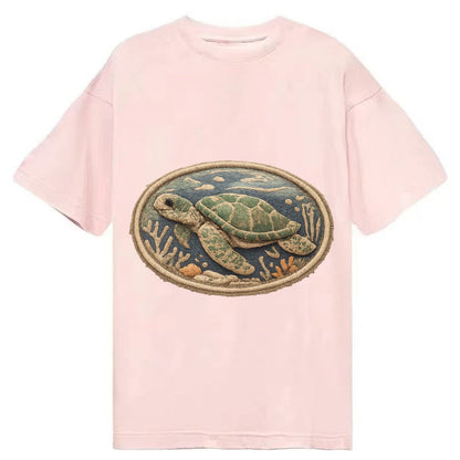 Embroidered Patch Design Sea Turtle Swimming Turtle In Green Classic T-shirt – Pink