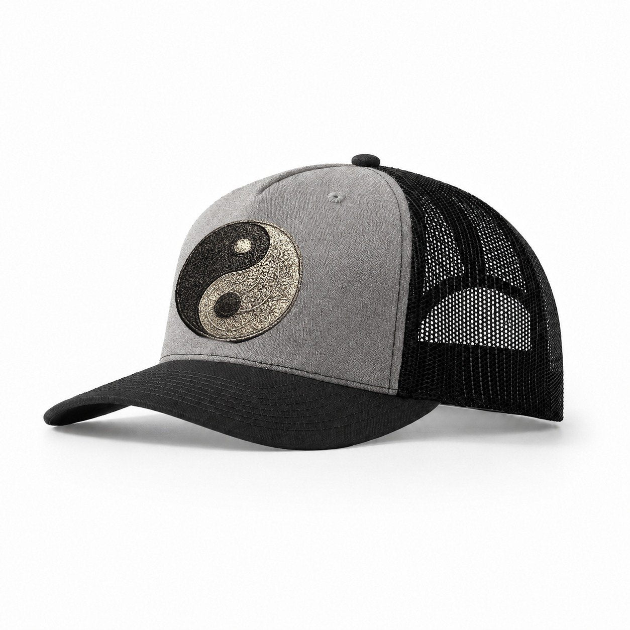 Mandala Yin Yang Pattern Trucker Hat – Grey-Black