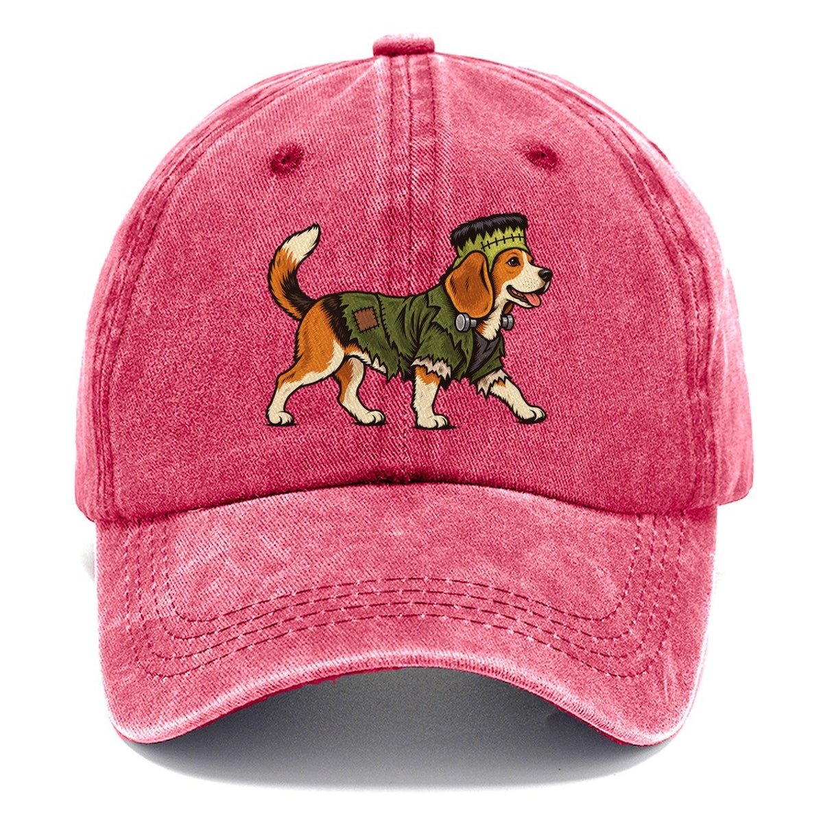 One Beagle In Halloween Costume Frankenstein S Monster With Neck Bolts And A Flat Top Head Patch Halloween Dog Parade Classic Cap – Pomegranate Blush