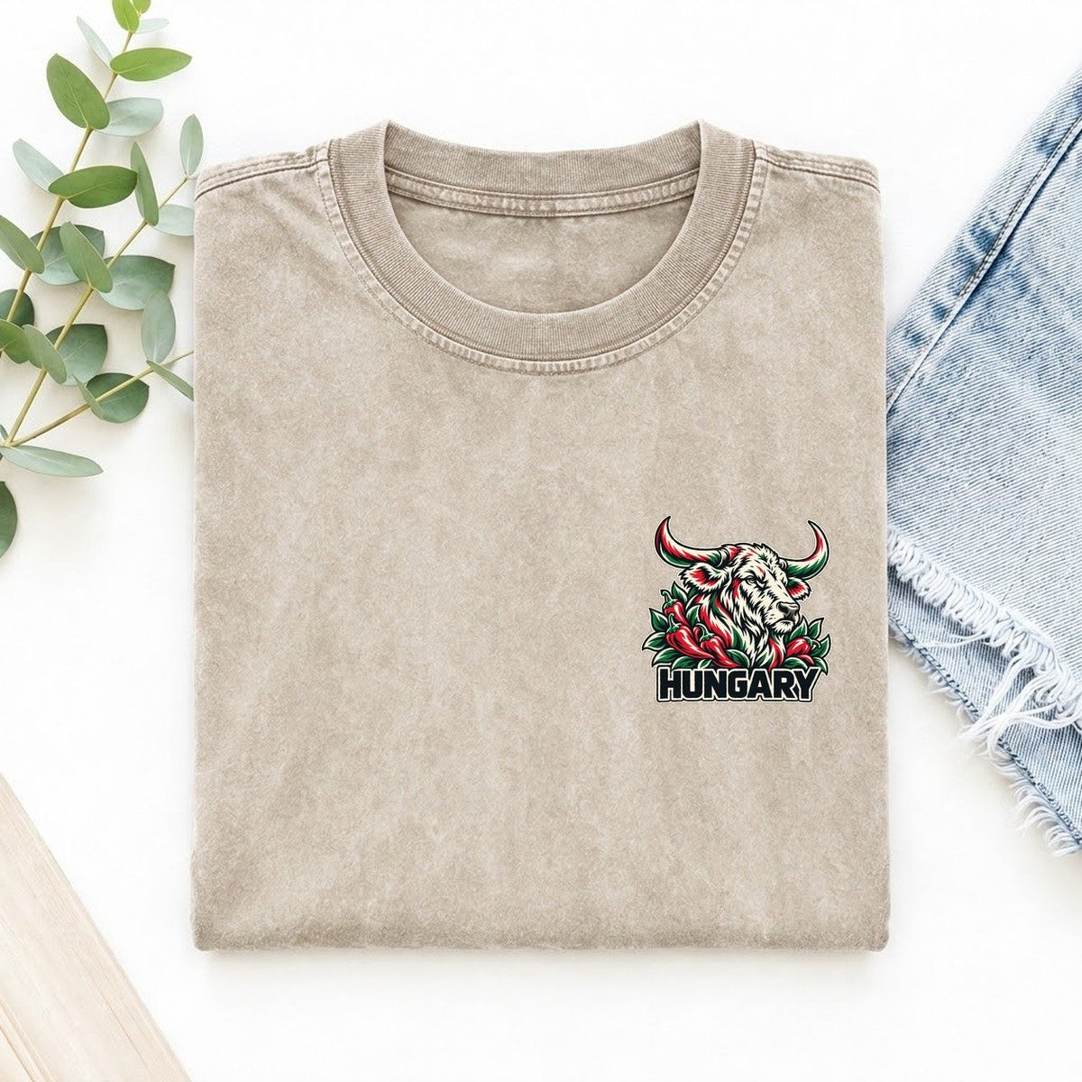 Hungary Country Pride Left Chest Vintage T-shirt – Off White