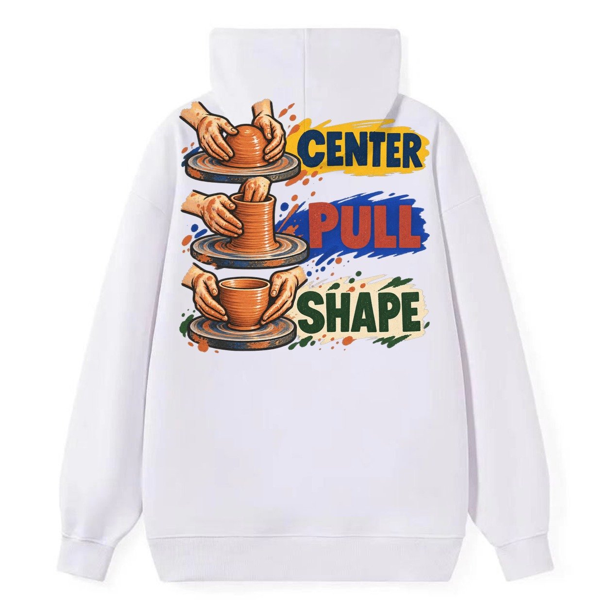 Center Pull Shape Clay Color Makers Classic Pullover Hoodie – White