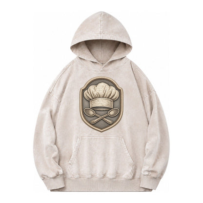 Cooking Chef Hat Toque Blanche With Crossed Spoons In Vintage Washed Hoodie – Off White