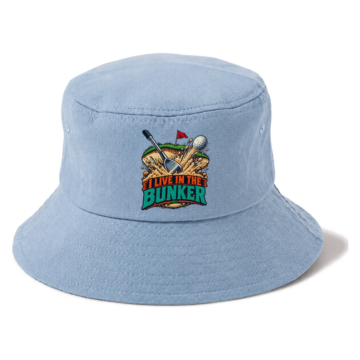 I Live In The Bunker Golf Life Bucket Hat – Summer Sky