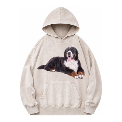 Bernese Mountain Dog Vintage Washed Hoodie – Off White