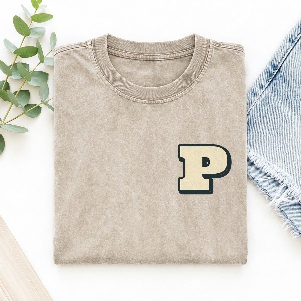 Initial P Left Chest Vintage T-shirt – Off White