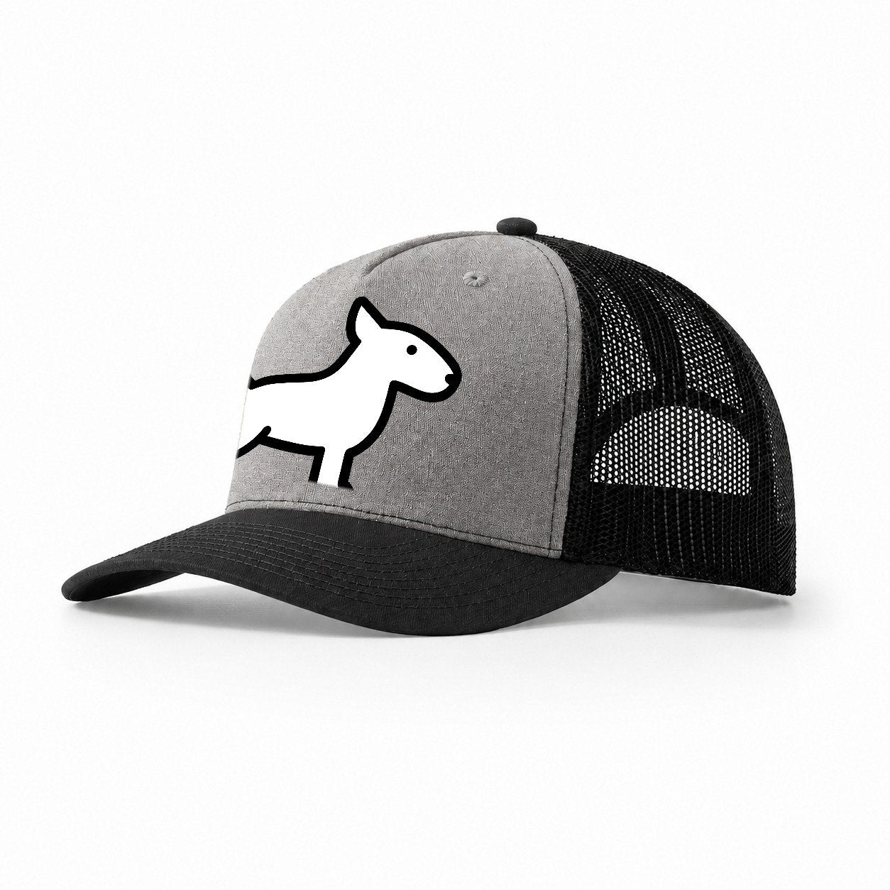 Bull Terrier White Egg Shaped Head Flat Side Profile Trucker Hat – Grey-Black