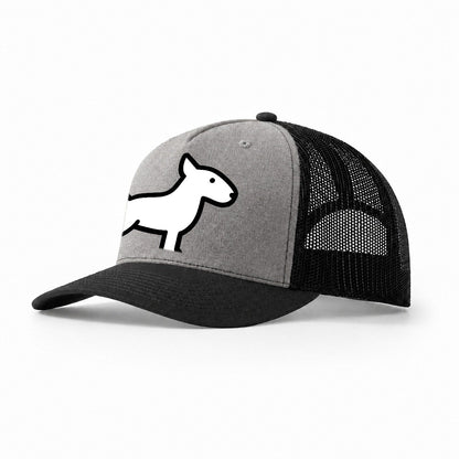 Bull Terrier White Egg Shaped Head Flat Side Profile Trucker Hat – Grey-Black