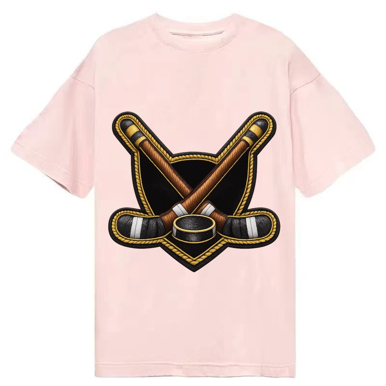 Embroidered Patch Design Hockey Crossed Sticks Ice Hockey St Classic T-shirt – Pink
