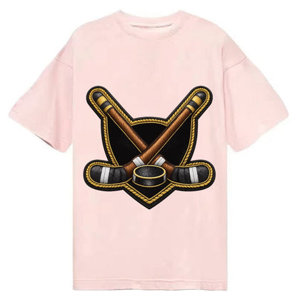 Embroidered Patch Design Hockey Crossed Sticks Ice Hockey St Classic T-shirt – Pink