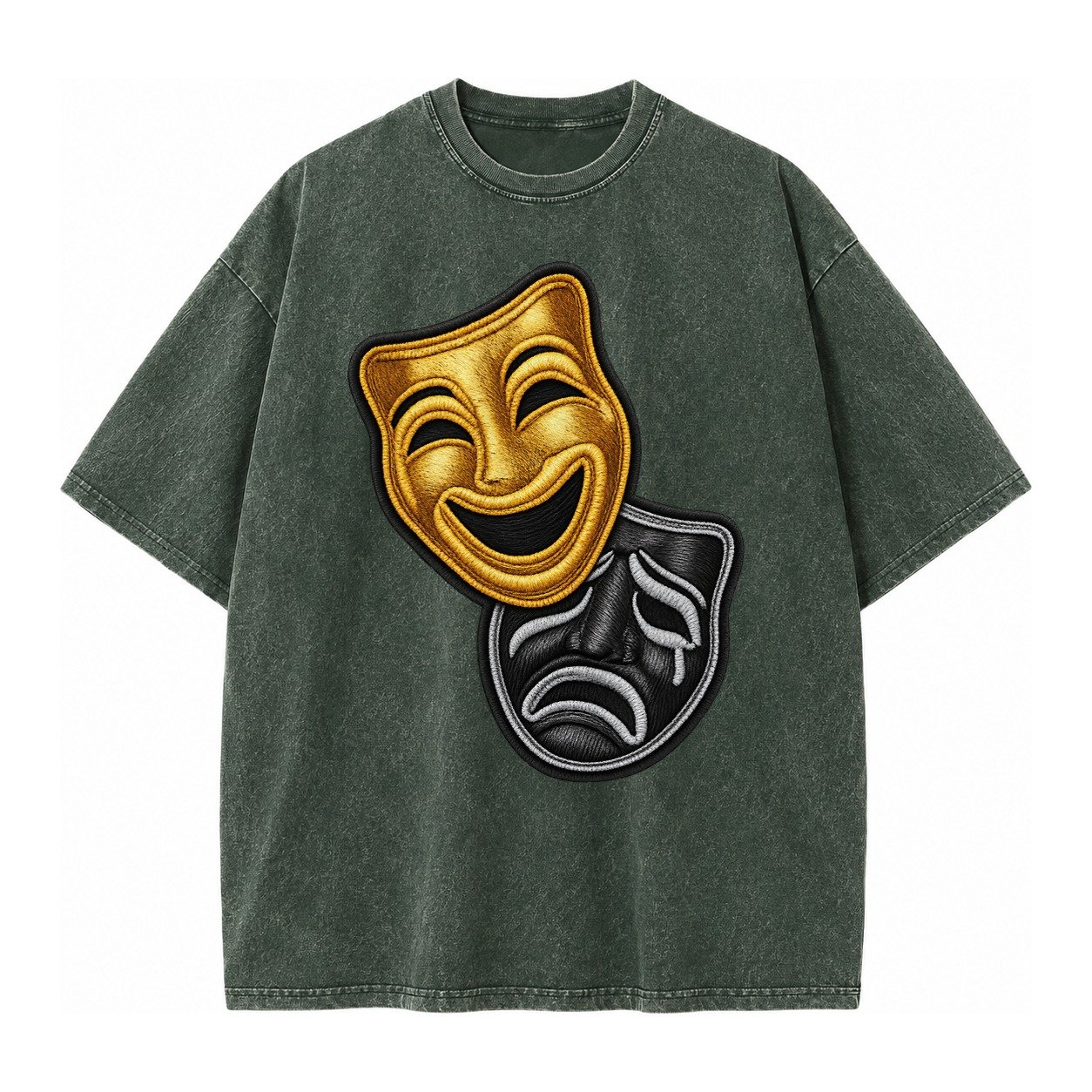 Broadway Masks Comedy Tragedy Masks In Gold And Black Theate Vintage T-shirt – Forest Mist