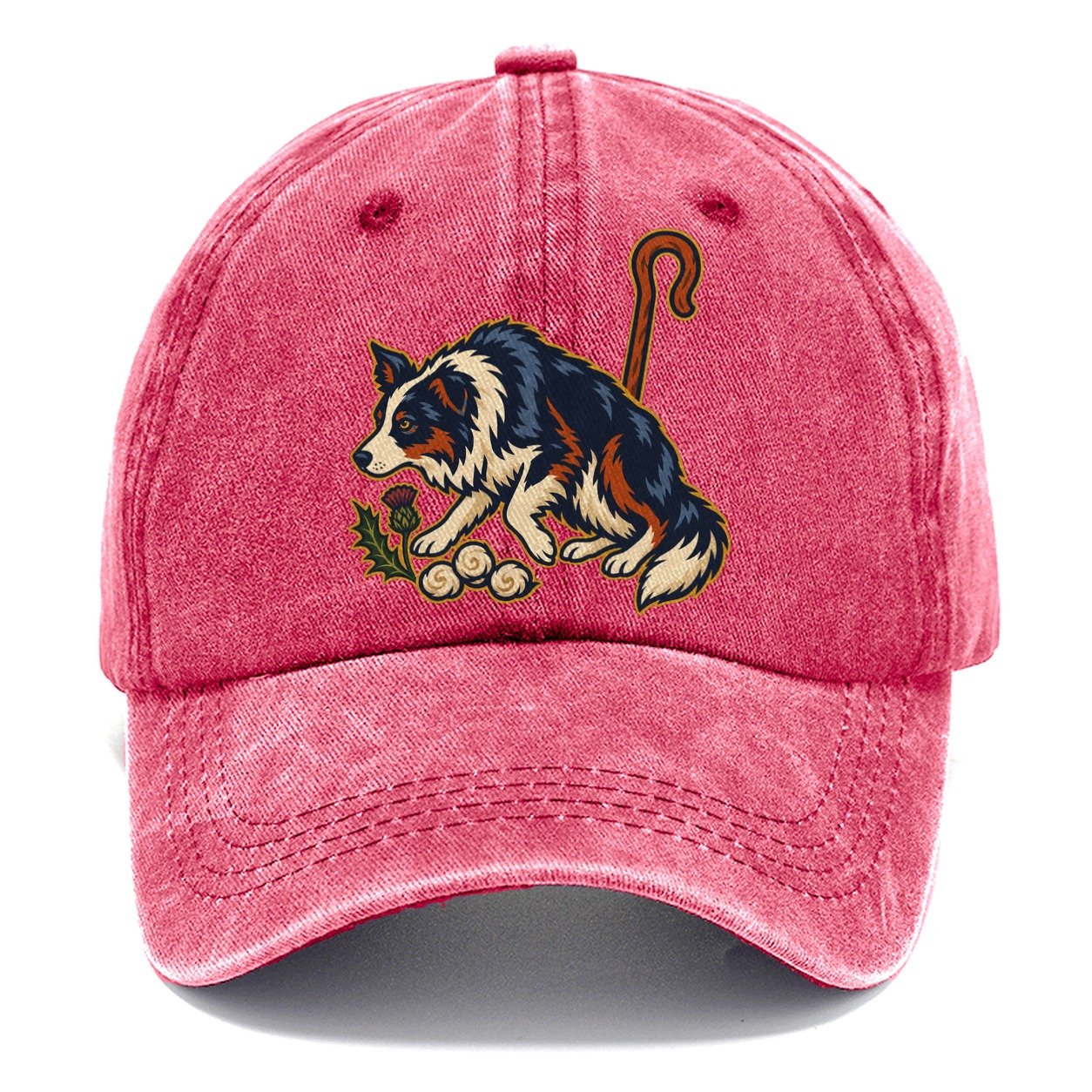 Shepherd Crook Sheepdog And Wool Sprig Uk Culture Heritage Classic Cap – Pomegranate Blush