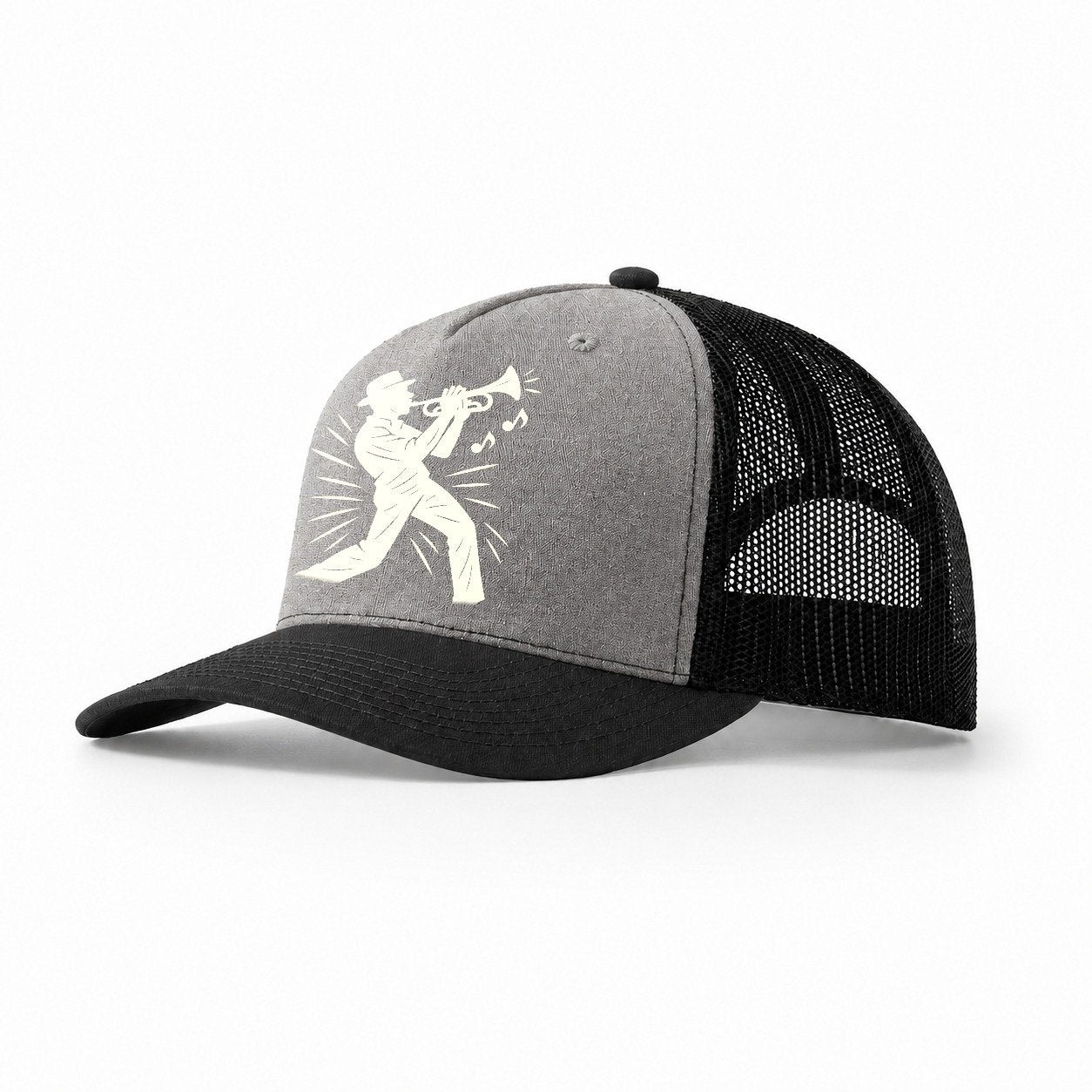 New Orleans Jazz Musician Street Corner Trucker Hat – Grey-Black