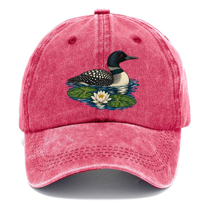 Common Loon And Water Lilies Canada Cultural Icons Classic Cap – Pomegranate Blush
