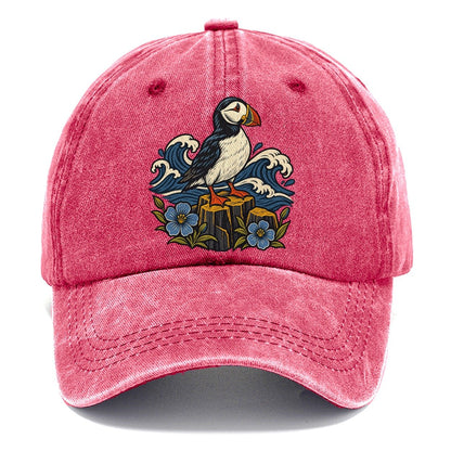Causeway Coast Puffin And Flax Flowers Uk Culture Heritage Classic Cap – Pomegranate Blush