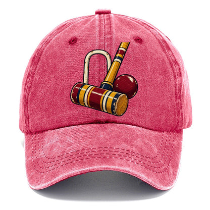Croquet Mallet Hoop And Burgundy Ball Uk Culture Heritage Classic Cap – Pomegranate Blush