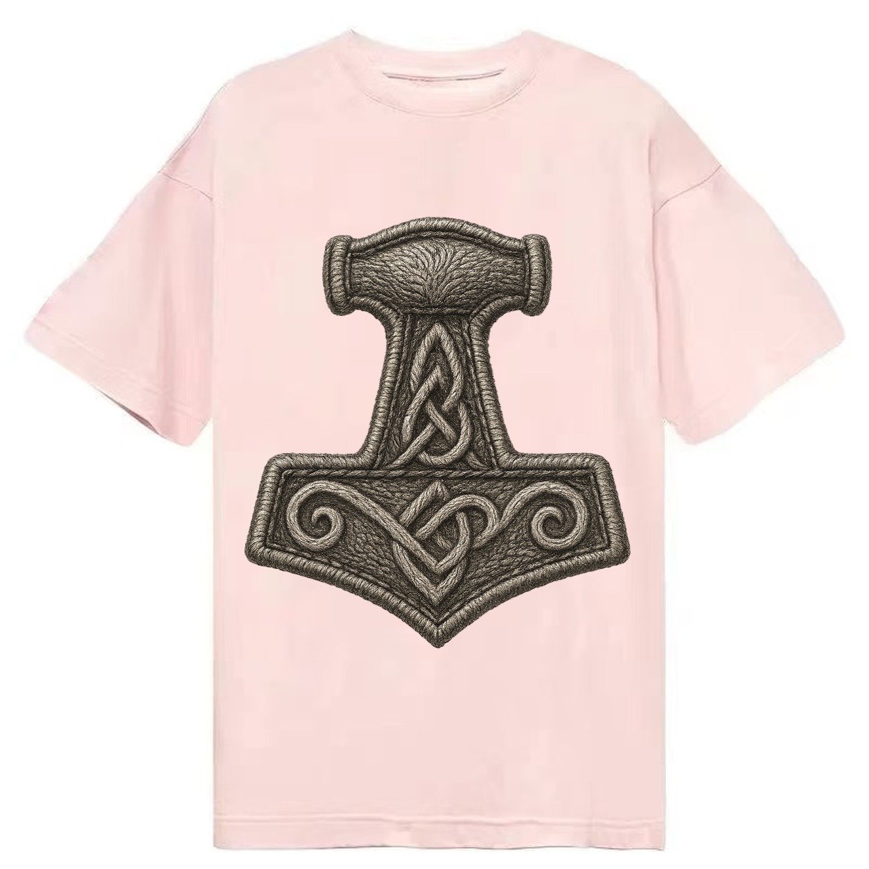 Mjolnir Thors Hammer Silver Thread Norse Protection Classic T-shirt – Pink