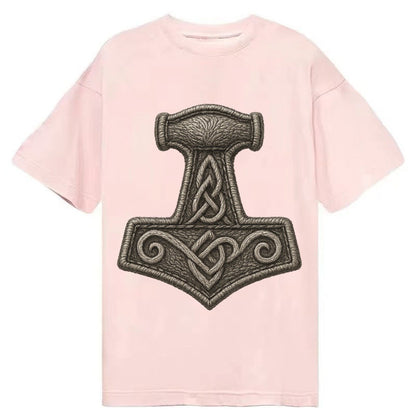 Mjolnir Thors Hammer Silver Thread Norse Protection Classic T-shirt – Pink