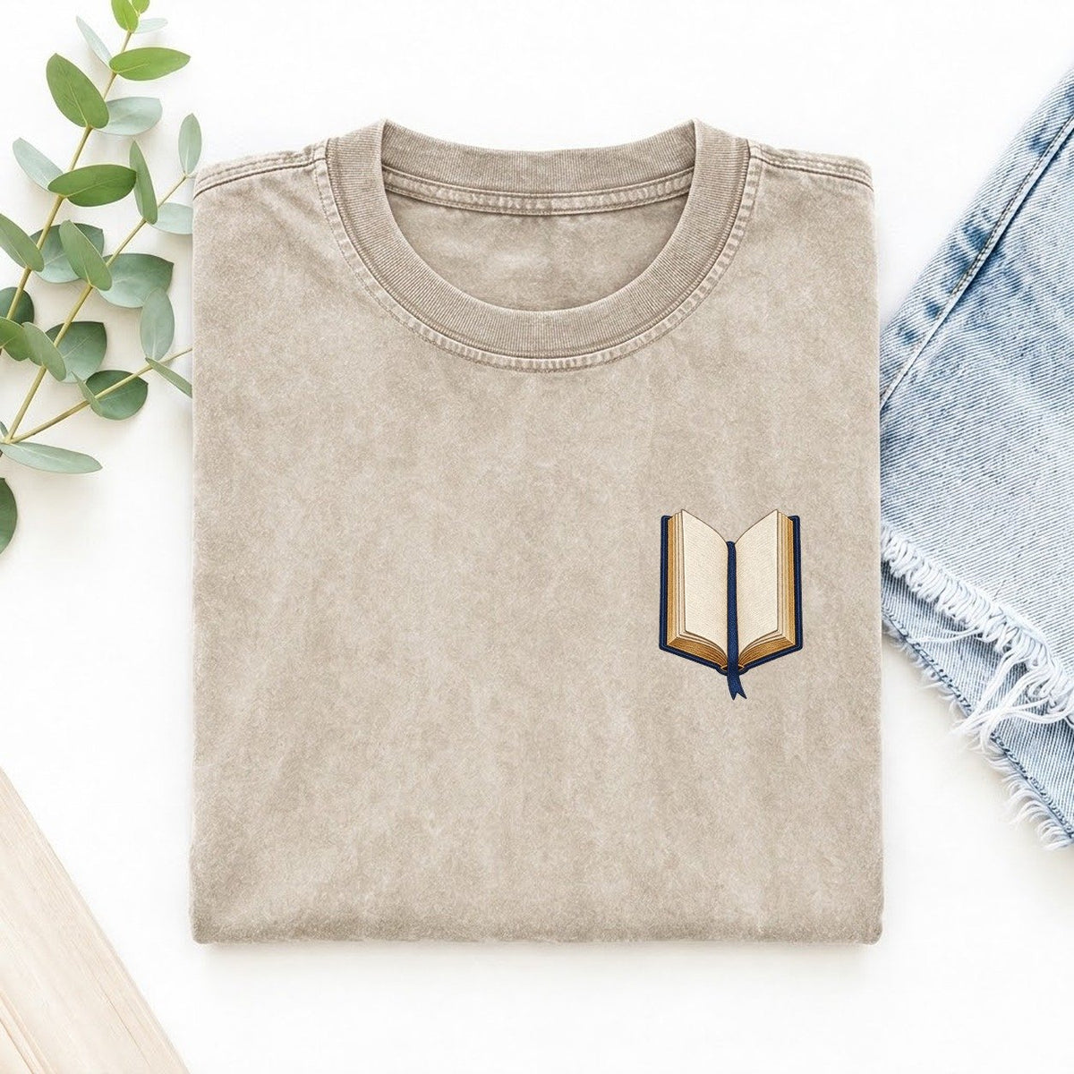 Open Book Symbol Emblems Left Chest Vintage T-shirt – Off White
