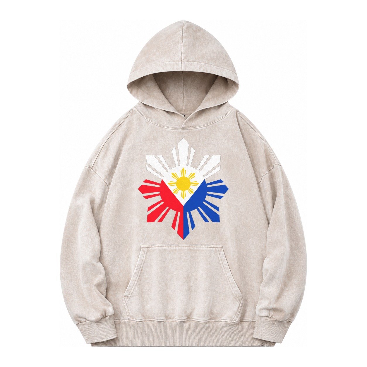 Philippines Iconic Sun And Stars Vintage Washed Hoodie – Off White