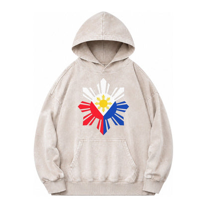 Philippines Iconic Sun And Stars Vintage Washed Hoodie – Off White