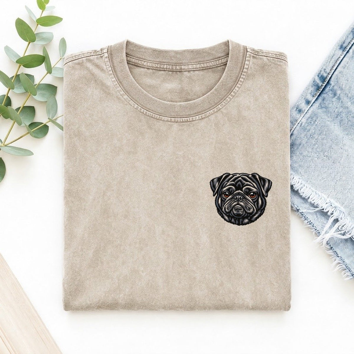 Black Pug Left Chest Vintage T-shirt – Off White
