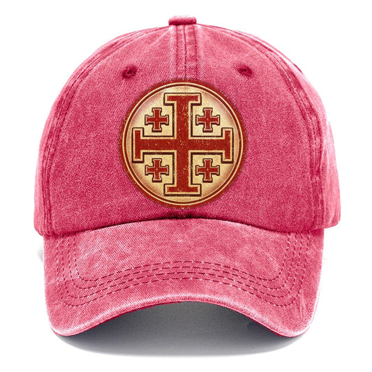 Vintage Red Jerusalem Cross Emblem Classic Cap – Pomegranate Blush
