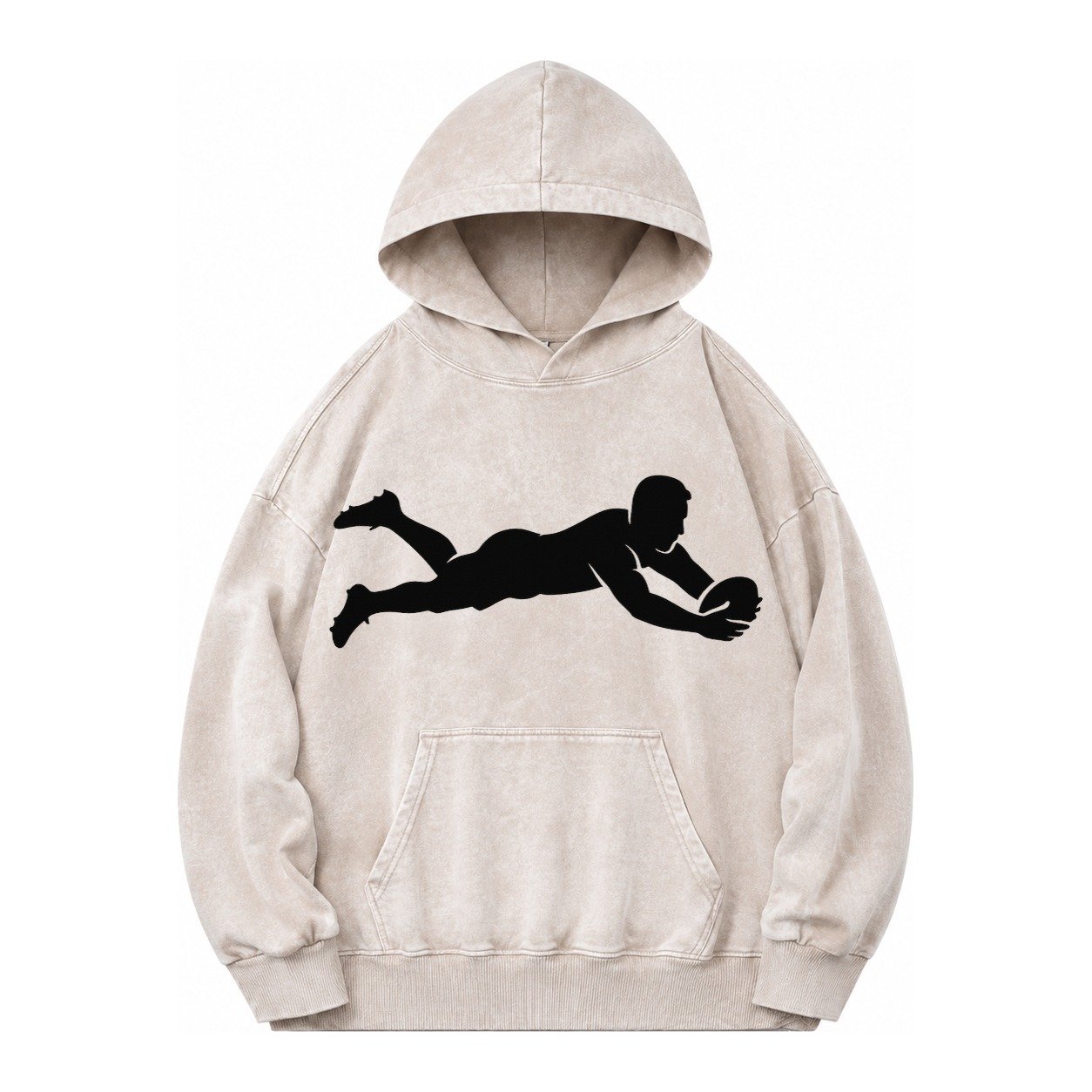 Rugby Player Diving For Try Vintage Washed Hoodie – Off White