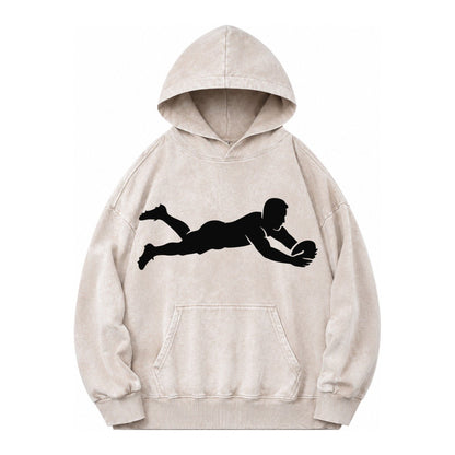 Rugby Player Diving For Try Vintage Washed Hoodie – Off White