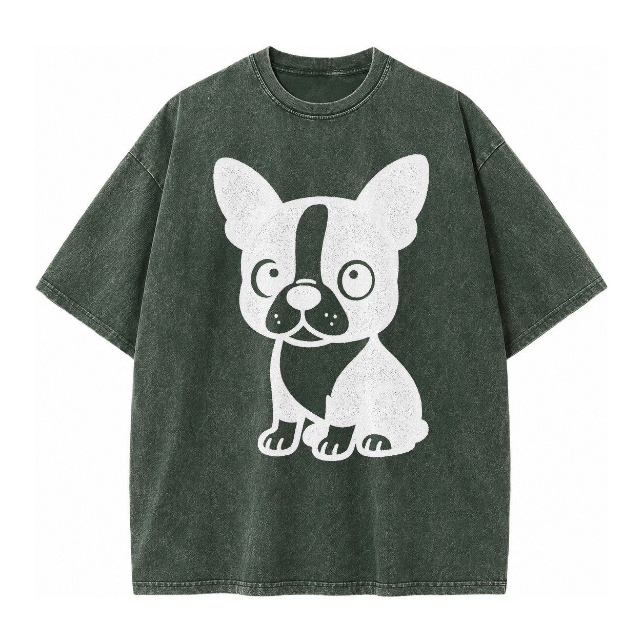 Boston Terrier Black And White Sitting Pose With Tuxedo Mark Vintage T-shirt – Forest Mist