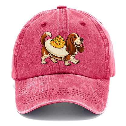 One Basset Hound In Halloween Costume Deviled Egg Costume With A Yolky Yellow Center Halloween Dog Parade Classic Cap – Pomegranate Blush