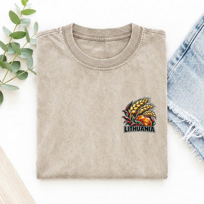 Lithuania Country Pride Left Chest Vintage T-shirt – Off White