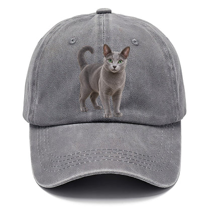 Russian Blue Standing Three Quarter Realistic Cat Portrait Classic Cap – Urban Haze
