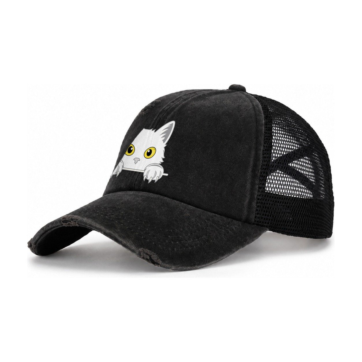Black Cat Women's Ponytail Trucker Hat – Black Black