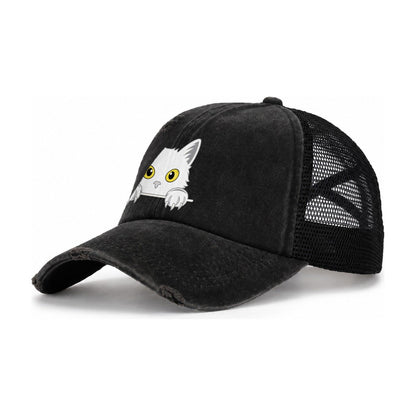 Black Cat Women's Ponytail Trucker Hat – Black Black