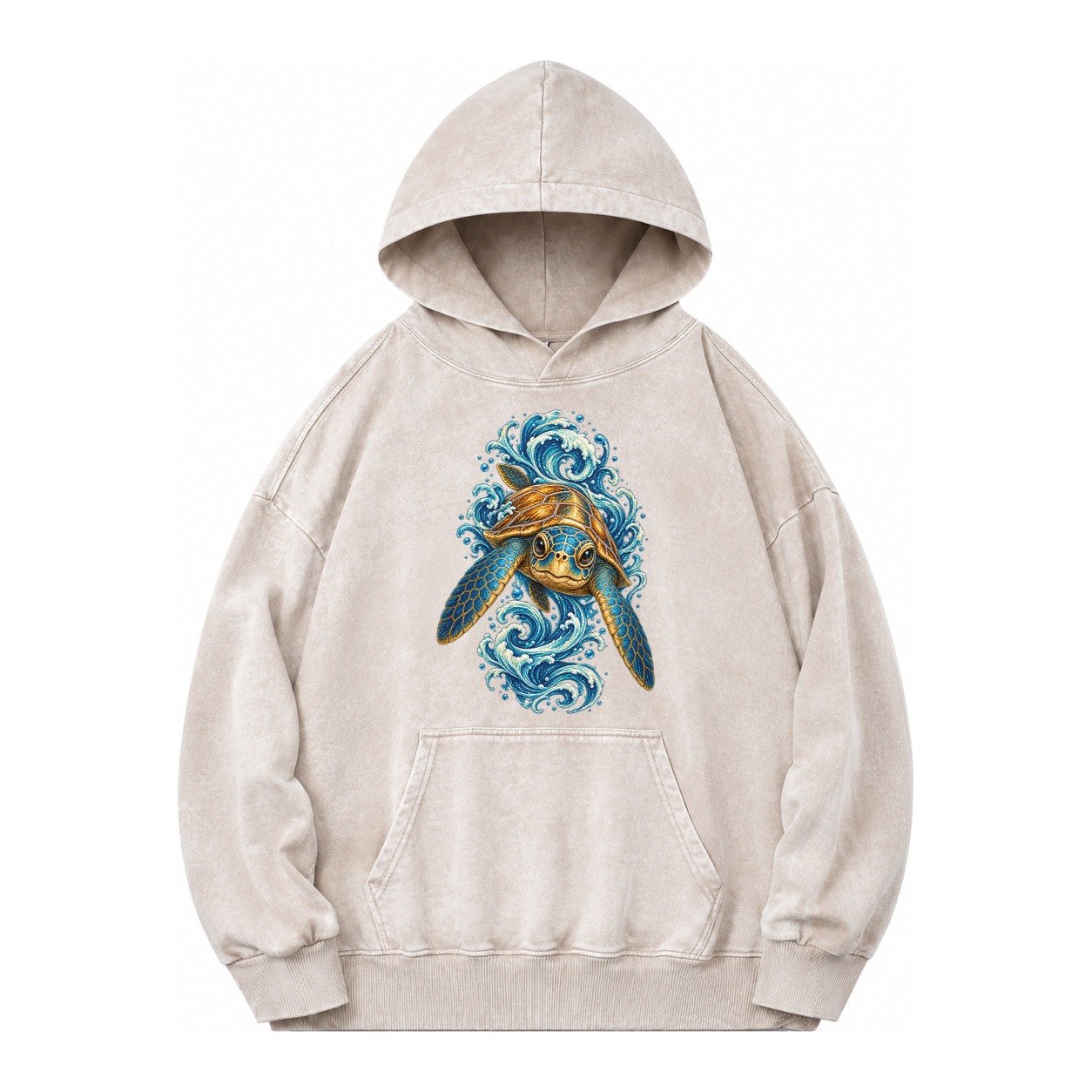 Ornate Sea Turtle Vintage Washed Hoodie – Off White