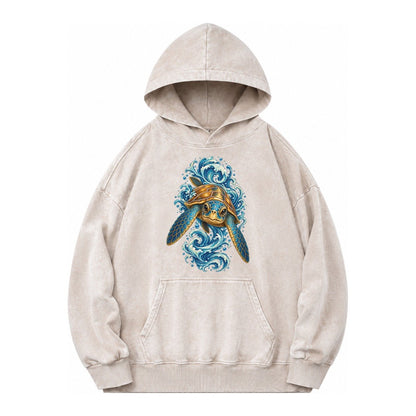 Ornate Sea Turtle Vintage Washed Hoodie – Off White