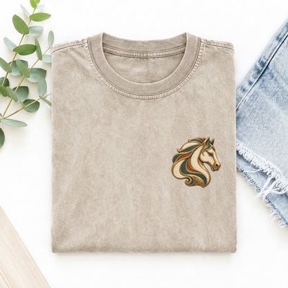 Horse Mane Sweep Keepsake Emblem Left Chest Vintage T-shirt – Off White