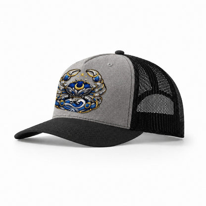 Embroidered Patch Design Cancer Crab Protective Crab In Silv Trucker Hat – Grey-Black