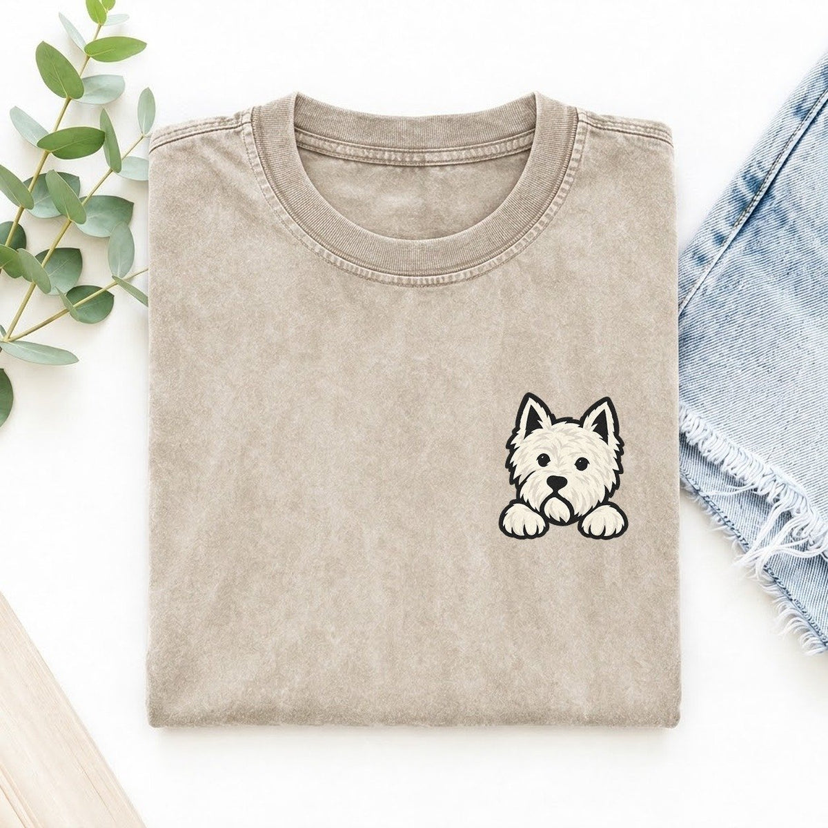 West Highland Terrier Left Chest Vintage T-shirt – Off White