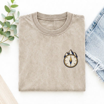 Mountain Compass Symbol Emblems Left Chest Vintage T-shirt – Off White