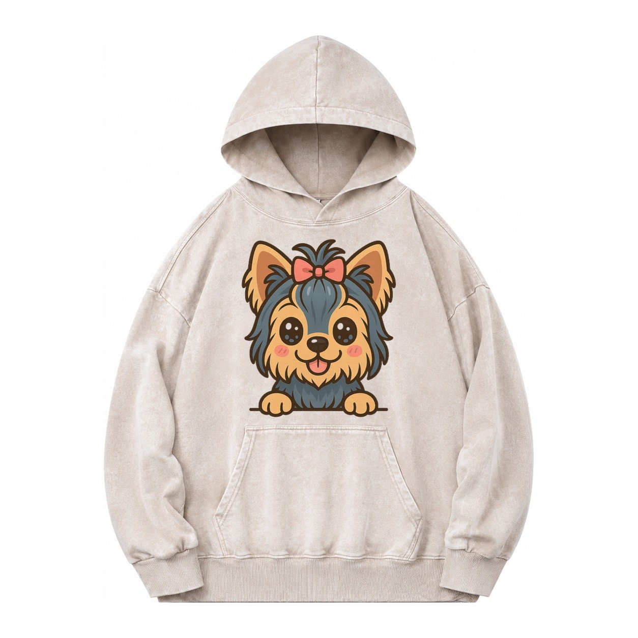 Yorkshire Terrier Modern Tiny Dog Logo Vintage Washed Hoodie – Off White