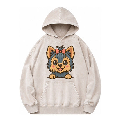Yorkshire Terrier Modern Tiny Dog Logo Vintage Washed Hoodie – Off White