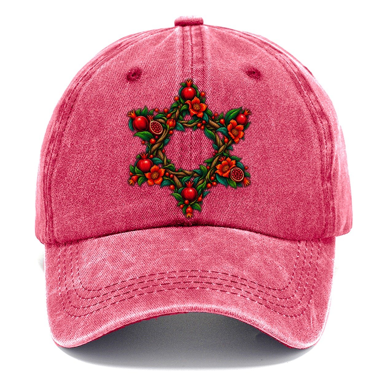 Star Of David Floral Bloom Judaism Heritage Classic Cap – Pomegranate Blush