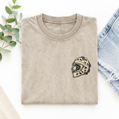 Goalie Mask Side Profile Keepsake Emblem Left Chest Vintage T-shirt – Off White
