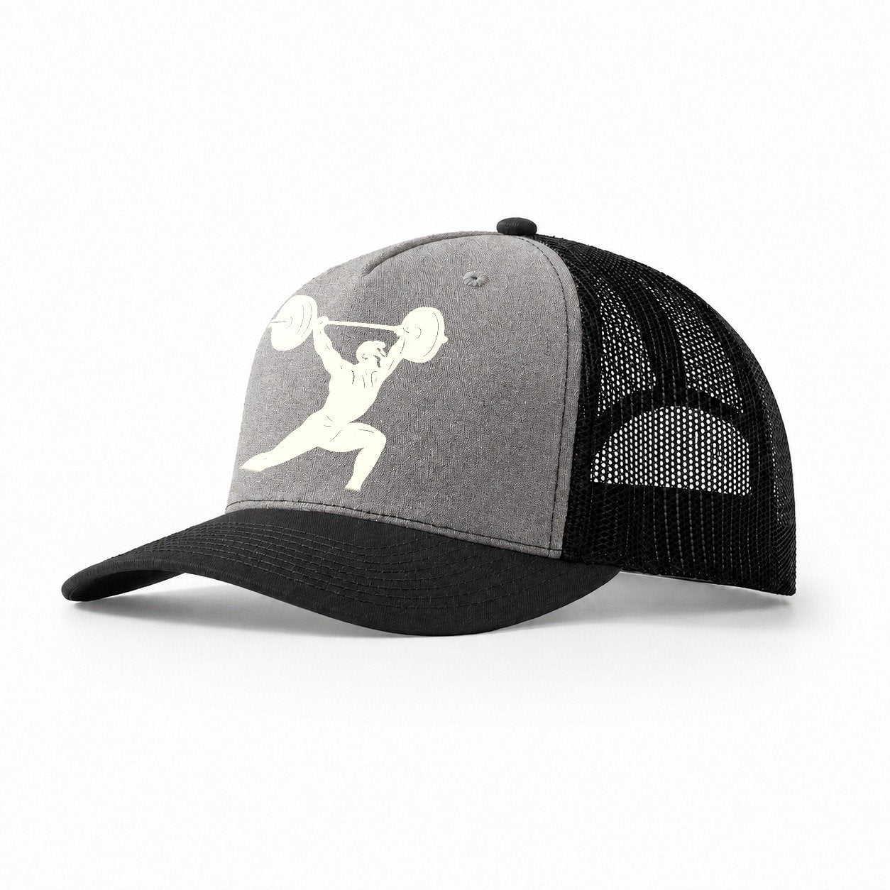 Weightlifter Doing Overhead Snatch Trucker Hat – Grey-Black