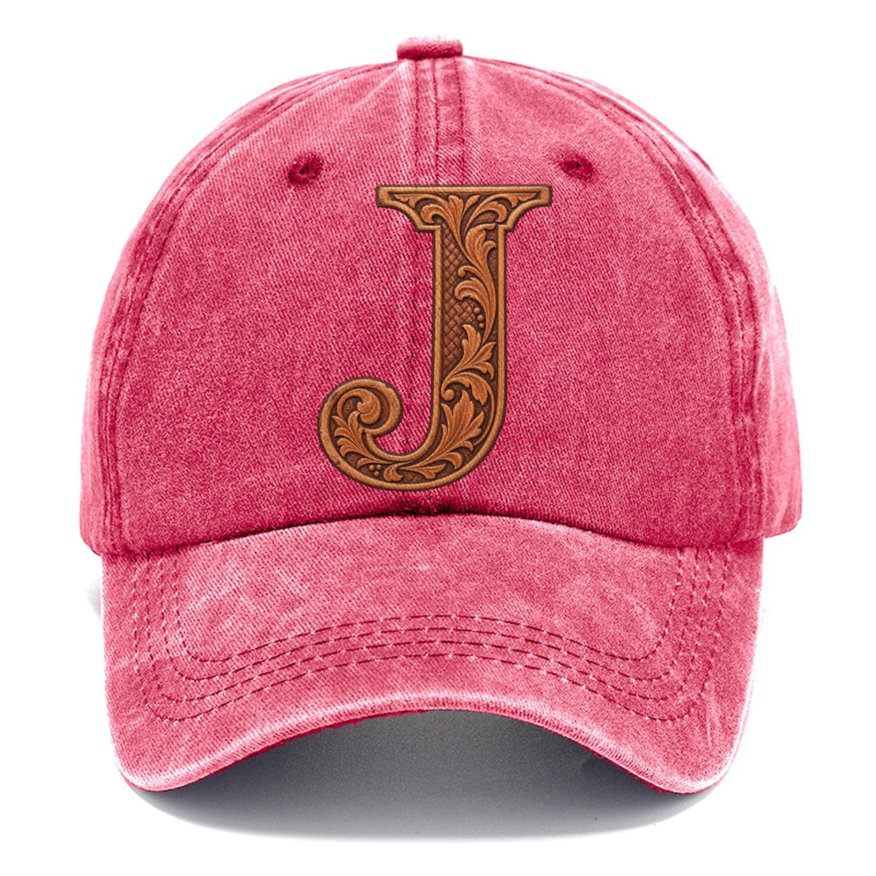 Tooled Leather J Monogram Classic Cap – Pomegranate Blush