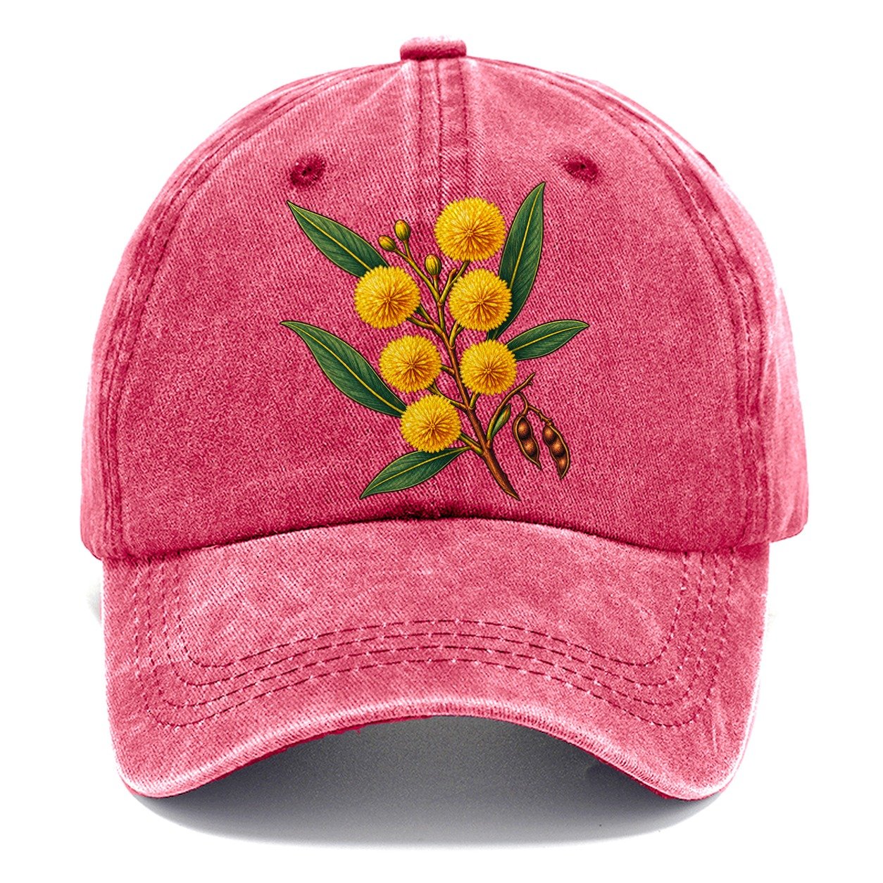 Golden Wattle Flowering Sprig Australia Cultural Icons Classic Cap – Pomegranate Blush