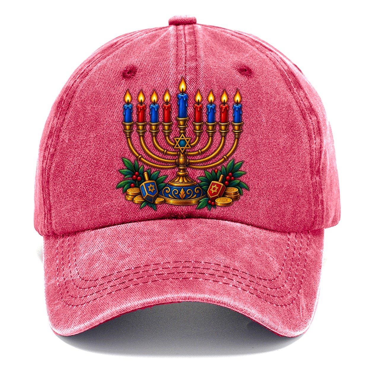 Hanukkah Menorah Cozy Judaism Heritage Classic Cap – Pomegranate Blush