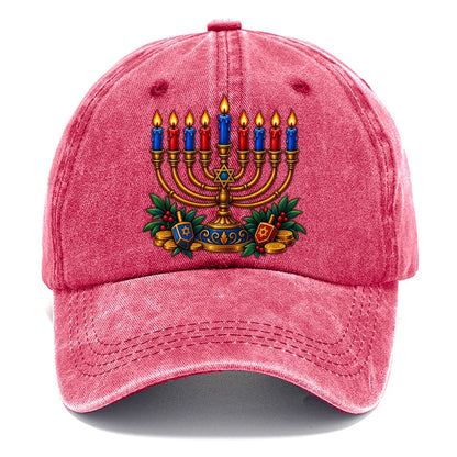 Hanukkah Menorah Cozy Judaism Heritage Classic Cap – Pomegranate Blush