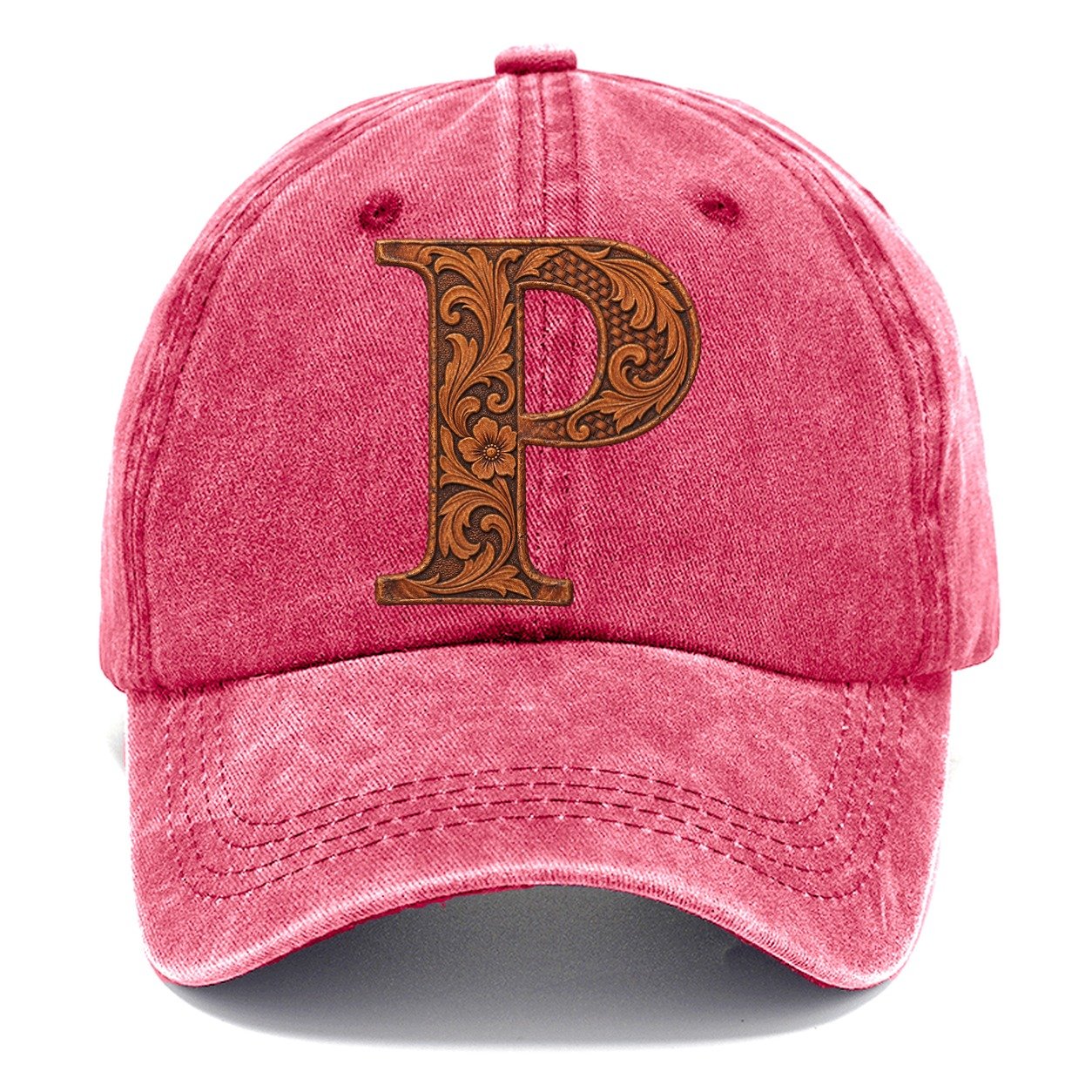 Tooled Leather P Monogram Classic Cap – Pomegranate Blush